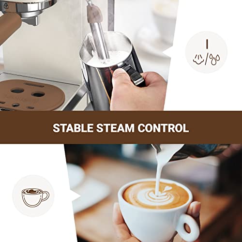 Image of Laekerrt Espresso Machine, 20 Bar Espresso Maker with Milk Frother, Compact Small Coffee Maker for Lattes and Cappuccino (Pear White, Stainless Steel)