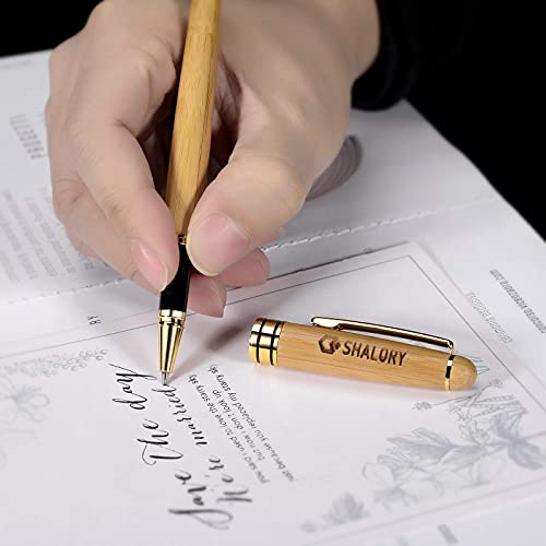 Image of Bamboo Wooden Pen Set - 1 Ball Pen with Medium Tip and 1 Rollerball Pen Fine Tip - Smooth Writing Flow Gift Pen with Extra 2 Refills, Black Ink