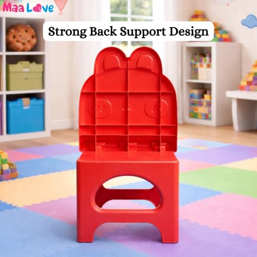 Image of Plastic Foldable Chair for Kids | School Study Chair for Indoor or Outdoor Use for Toddler Kids | Strong & Stable, Safe Rounded Edges | Capacity Up to 40 Kg (Rabbit Red)