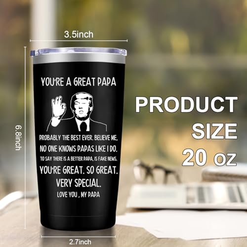 MFGNEH Papa Gifts from Daughter Son,Fathers Day Gift,Christmas Birthday Gifts for Papa,Thanksgiving Gift for Dad Grandpa from Grandchildren,20oz Black Stainless Steel Tumbler Cup — view 2