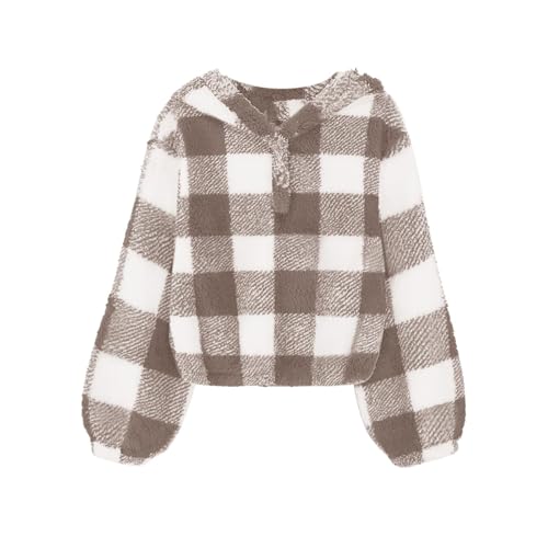 Teen Girls Fuzzy Hoodies Button Casual Loose Pullover Tops Kids Sherpa Long Sleeve Sweater Korean Aesthetic Trendy Clothes