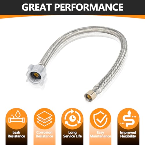 10-Pack HeSun 16-Inch Toilet Hose, 3/8\" Comp x 7/8\" Ballcock, Stainless Steel Toilet Connector Supply Line(HOSE051-10) - Thumbnail 4