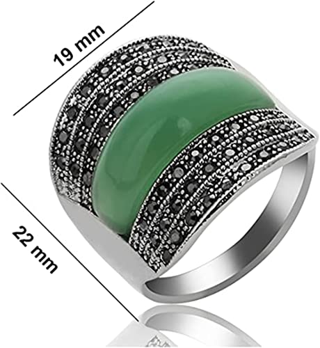 Women's Vintage Green Black Resin Marcasite Crystal Big Statement Cocktail Party Rings (Light Green, 9) #TOP1