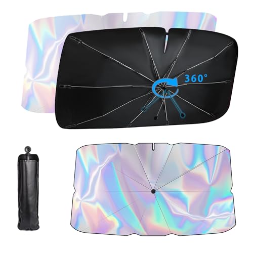 HZXTEC 車用サンシェード【反射性強化 虹色表面】傘型 折りたたみ式...