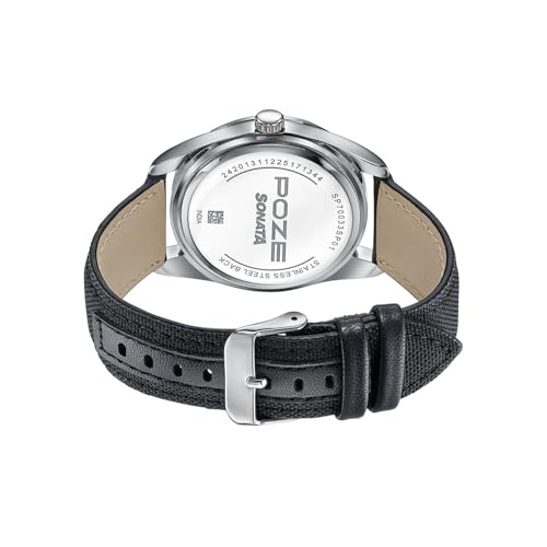 Image of Sonata Poze 9 with Quartz Analog Black /Green Dial Black Strap Watch for Men - SP70033SP01W