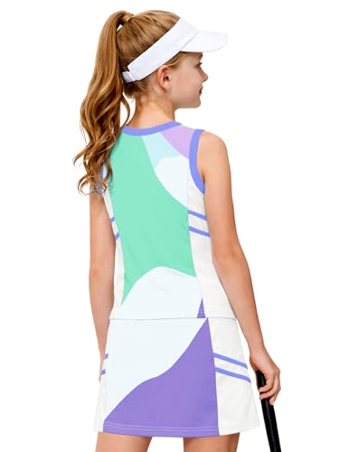 Image of AOBUTE Girls Tennis Golf Outfit Tank Top and Skirt with Shorts Set 4-12 Years