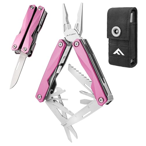FLISSA-Multitool-16-in-1-Pink-Stainless-Steel-Multi-Tool-EDC-Multitool-with-Pocket-Knife-Screwdriver-Pliers-Safety-Locking-and-Sheath-Utility-Multi-Tool-for-Camping-Survival-Outdoor-Activities