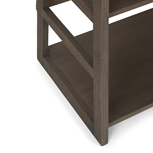 Image of SIMPLIHOME Acadian Solid Wood 63 inch x 30 inch Transitional Ladder Shelf Bookcase in Farmhouse Grey for the Living Room, Study Room and Office
