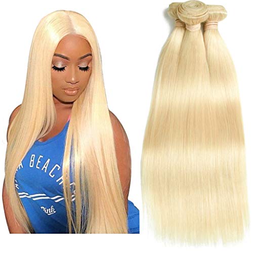 3 Pcs/Lot 613 Blonde Human Hair Bundles Straight 613 Brazilian Virgin Human Hair Extensions Blonde 3 Bundles Human Hair Weft Queen Plus Hair(14 16 18inch, straight hair)