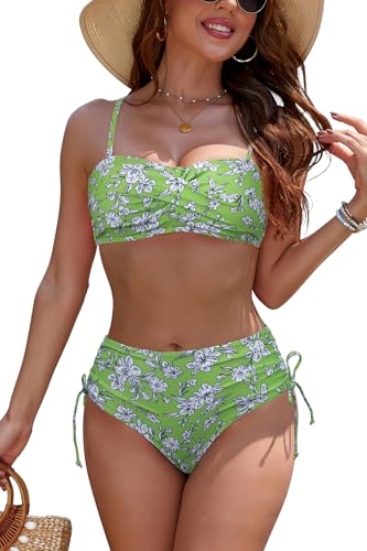 SHEKINI Damen Bikini Set Twist Front Strapless Bandeau Badeanzug Top...