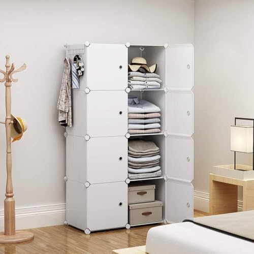 Image of Sunderlook Plastic Wardrobe for Kids Clothes - Professional Collapsible Wardrobe, Easy to Use Foldable Almirah, Plastic Cupboard for Kids for Home (White-J4, 8 Door)