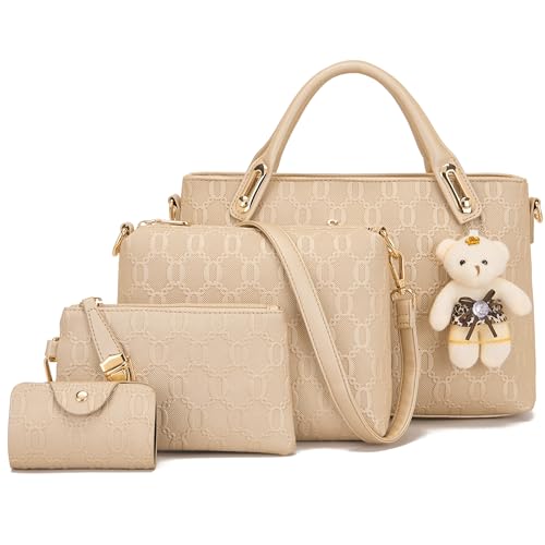 Image of Purse for Women Fashion Medium Shoulder Bag Crossbody Handbag Set 4PCS | Stylish Style,Chain Texture Design,with a Crossbody Strap,4-in-1 Multi-Style Purse Set
