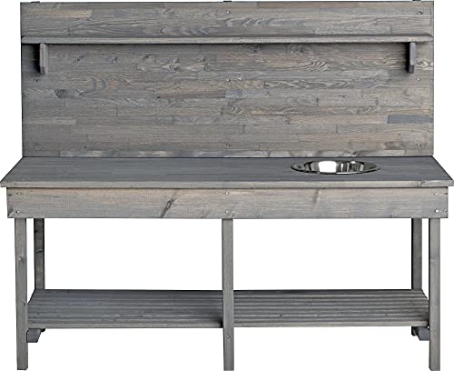 Mega Holz Kinder Outdoor Gartenküche Grau Outdoor +, Holz, Matschküche mit Edelstahlschüssel und Ablage, Arbeitstisch…