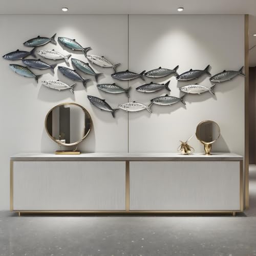 ZZYYZZ Arte Mural de Peces Grandes, decoración de Pared de Peces de Metal costeros, Escultura de Pared de Banco de Peces, Escultura de Pared de Peces Grandes para