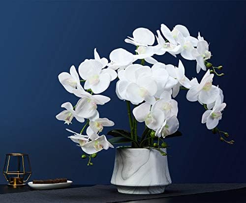RENATUHOM Artificial Orchid Fake Flowers Phalaenopsis Orchid Faux Flowers Decor Indoor White Orchid Kitchen Table Centerpiece Decorative Flowers For Wedding Living Room Bedroom Flower Arrangement