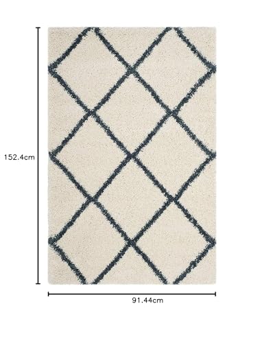 Image of Handwoven Premium Shaggy Fur Rectangular Rugs And Carpet For Living Room, Bedroom, Hall, Baby Room (3X5 Feet, Ivory & Slate Blue)