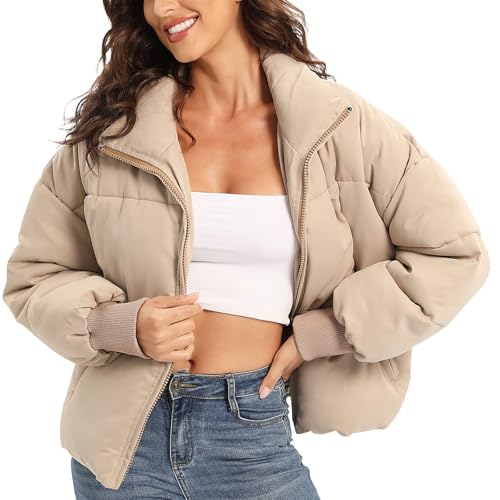 Women's Puffer Jacket Long Sleeve Zip Up Warm Baggy Winter Jackets for Women
