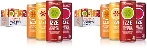 IZZE Sparkling Juice Beverage Blend,Sunset Variety Pack,Clementine,Peach,Cherry Lime,Pomegranate,No Sugar Added,8.4 Fl Oz,(Pack of 48)