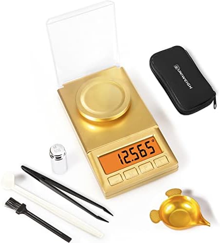 UNIWEIGH Milligram Scale 50g/0.001g,Portable Jewelry Scale with Cal Weight,LCD Backlit, Tare, High Precision Mini Carat Gram Scale for Powder Medicine,Jewelry,Gem,Reloading,Professional Smart Mg Scale