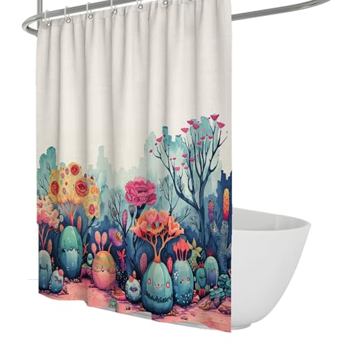Wewoo Home Ilustración Abstracta Cortinas de Ducha Conjuntos Acuarela Plantas Flores Cortina de Ducha Decoración Cortina Impermeable de bañera de apartamento W100xL150cm