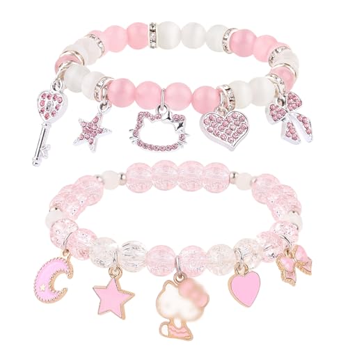 YUZHEJIE Cute Cat Bracelet Stuff Kawaii Matching Bracelets Set Crystal Bead Friendship Bracelets Birthday Christmas Valentine's Day BFF Distance Jewelry Gifts for Women Girlfriend Best Friend Sister (Cat Eye + Crystal Stone)