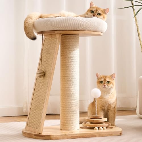 Torre para gatos de madera sólida HITTITE con cama y rascador miniatura 1