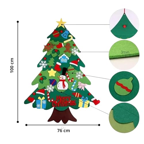Sem Bagunça - Árvore De Natal em Feltro com Luz de Led e 32 Enfeites - Decoração Natalina Infantil P