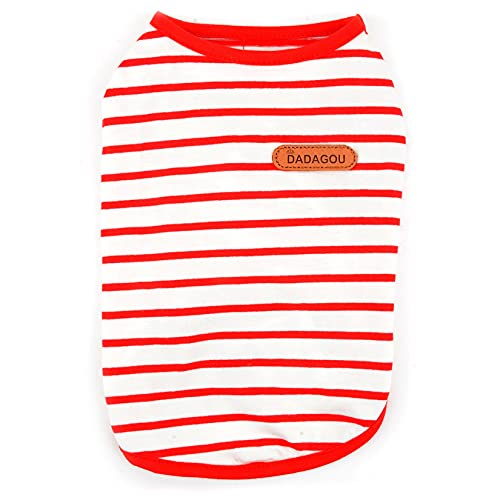 Zunea Dog Shirts for Small Dogs Summer Puppy Pet Clothes T-Shirts Soft Cotton Vest Striped Breathable Sleeveless Tank Top Pet Cats Chihuahua Basic Tee Shirt Apparel for Dogs Girls Boys Red L - Image 3