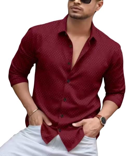 Image of Men Casual Solid Collared Buttondown Shirt Comfortable Breathable Regular Fit Stylish Modern Daily Outfit