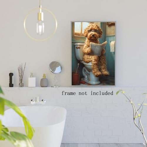 Funny Bathroom Wall Art Goldendoodle on toilet Reading newspaper Humor Animal Poster Picture Canvas Print For Dog Lovers Restroom ideas Decor 12x18inch Unframed by Generic - Used condition - Image 7