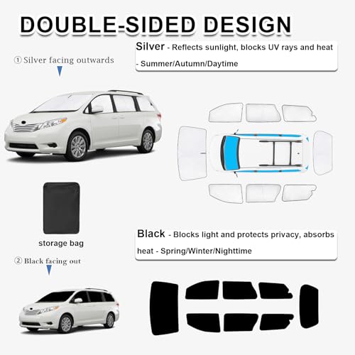 Image of KMF Windshield Sun Shade Replacement for Toyota Sienna Accessories 2013-2018,Side Window Sun Shade Cover Sun Visor Shield Cover,Rear Window Sunshade for Camping /Baby UV Block and Privacy Protect