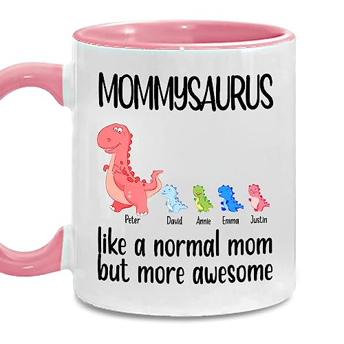Taza personalizada MOMMYSAURUS con dinosaurios y nombres miniatura 1