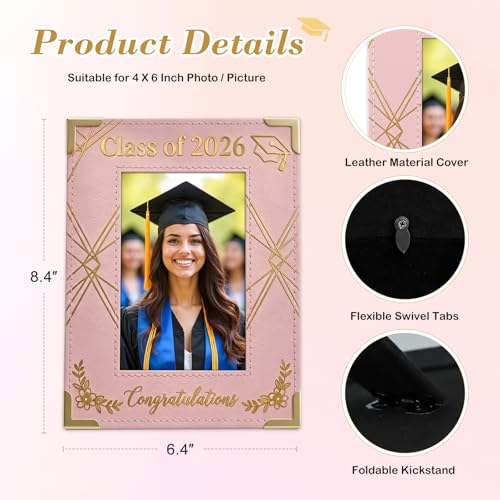 Image of FLYAB Class of 2026 Graduation Picture Frame Pink Photo Frame 4x6 Gold Foil - Congratulations Grad Gifts for Graduate Women Daughter High School College Senior Memory Keepsake Vertical Tabletop Display