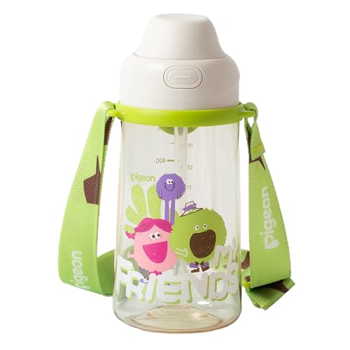 Image of PIGEON BPA-Free Kids PPSU Water Bottle - Talkative and Friends, 17 oz | Dual Spouts & Strap (Ages 3+): Features a leak-proof, one-click lid and an adjustable strap, durable for school or outdoors.