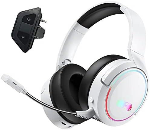 2.4Ghz Wireless Gaming Headset with Xbox Adapter, 7.1 Surround Sound, 3.5mm Wired Games Headphones with Microphone Compatible with Xbox One, Xbox Series X/ S, PS4, PS5, Switch, PC, Laptop (White)