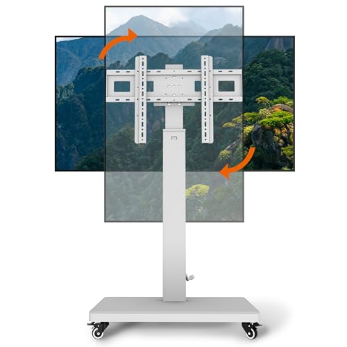 XinleTech Mobile TV Cart Stand for 32-80 Inch TVs,90°Landscape to Portrait Rotating,Manual Height Adjustable Cart,Holds 110 Lbs,Max VESA 600x400mm,Portable tv Stand on Wheels,XL-XZ08W