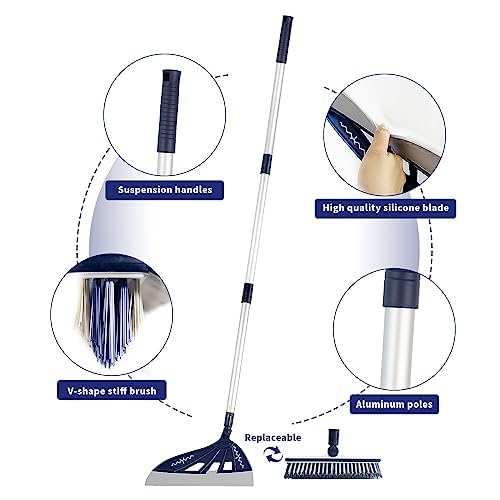 Image of Magic Air Silicone Broom Sweeper, Multifunction Silicone Broom, Household Squeegee for Floor Cleaning, Bathroom, pet Hair, Blue Dog Brush Set (Blue)