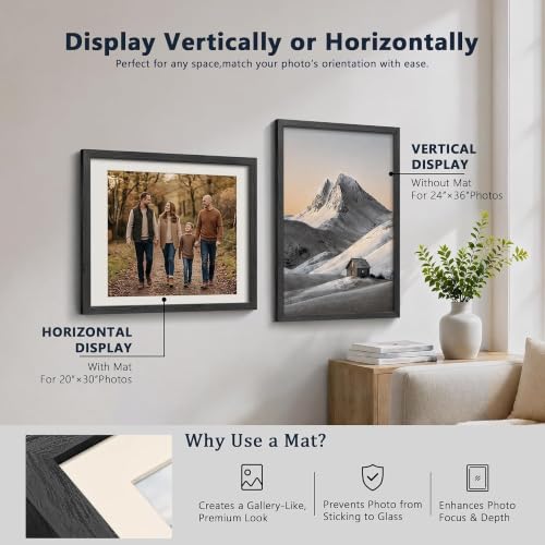 Image of VCK 24x36 Frame 5 Pack, Black Exclusive Wood 20x30 Mat, for Picture