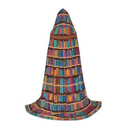 THFDDCFV Library Bookshelf Print Hooded Cape For Teenagers Unisex Hooded Cloak Full Long Cape