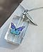 Handmade Butterfly Angel Wing Cremation Jewelry Resin Sealed Image On Glass Necklace for Ashes Urn Bottle Sympathy Gifts for Women Customize Chain 925 Sterling Silver/Black/Rainbow Stainless Steel