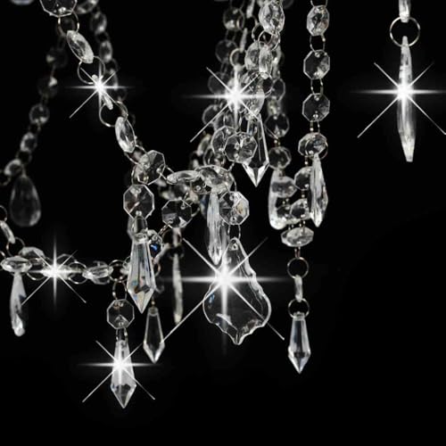 Vidaxl Lampadario Con Perle Di Cristallo Rotondo 8 Lampadine E14 Elegante Lampada Da Soffitto Luce Interni Bianco Trasparente In Metallo E Acrilico - 7