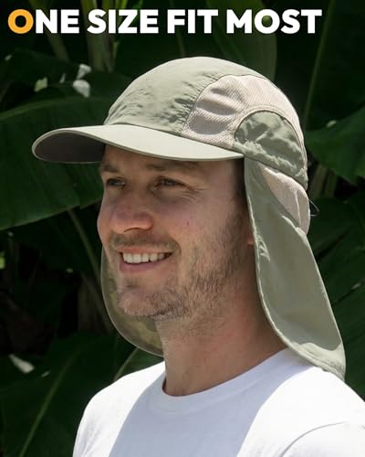 Image of Mens Sun Hat with Breathable Mesh Sun Hats for Men Sun Protection Fishing Hat with Neck Flap for Hiking Cycling