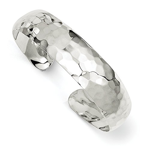 Solid 925 Sterling Silver 13.5mm Hammered Cuff Bangle Bracelet