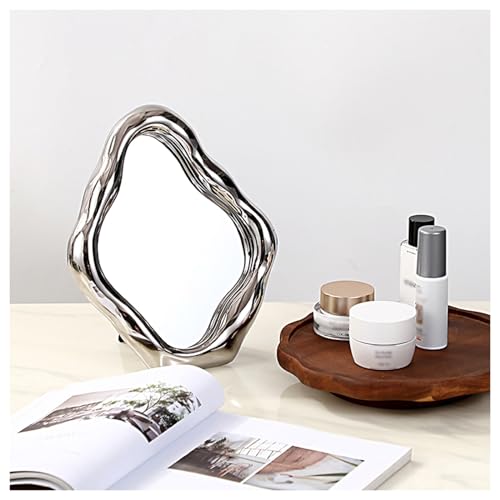 Espejo de Maquillaje Cerámico para Mesa Decorativo Plateado