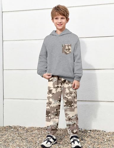 Image of KANGKANG Boys Clothes Two Piece Long Sleeve Hooded Sweatshirt Top Camouflage Sweatpants Fall Outfits Winter Clothes Set 6-16Y