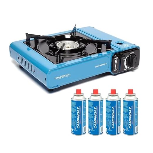 CAMPINGAZ Alloy Steel Camp Bistro 2 Camping Stove with Cp250 Portable Gas Cartridge - Pack of 4 (Blue, 33 X 28 X 9 Cm)