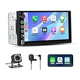 JUNSUN Autoradio 2 DIN Universel avec Écran Tactile, CarPlay & Android Auto sans Fil, Bluetooth, GPS, FM, USB, Type-C, Commandes au Volant