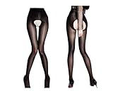 BOCAIDHK Damen Strapsstrumpfhose，2 Stücke Ouvert Strumpfhosen Damen，Schwarz Offen im Schritt Strumpfhose，Strumpfhose Ouvert，mit offenem Schritt zu Jedem Outfit(Schwarz/Einheitsgröße)