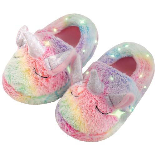 WOYASIM Kids Unicorn Slippers Boys Girls House Shoes Non Slip Warm Indoor Slipper Shoes Plush Cute Animal Luminous Glow in the Dark F20