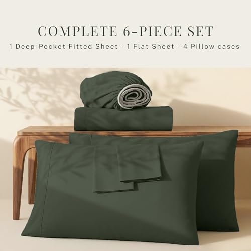 Image of Hearth & Harbor Bed Sheets, Luxury Soft 6 Piece Bed Sheet Set Extra Deep Pocket Fitted Sheets Fits Mattress up to 21 inch, Double Brushed Bedding Sheets & Pillowcases,